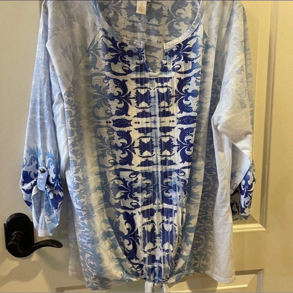 Chico’s Bling Shirt with Tie Chicos Size 3 or XL - Picture 1 of 3